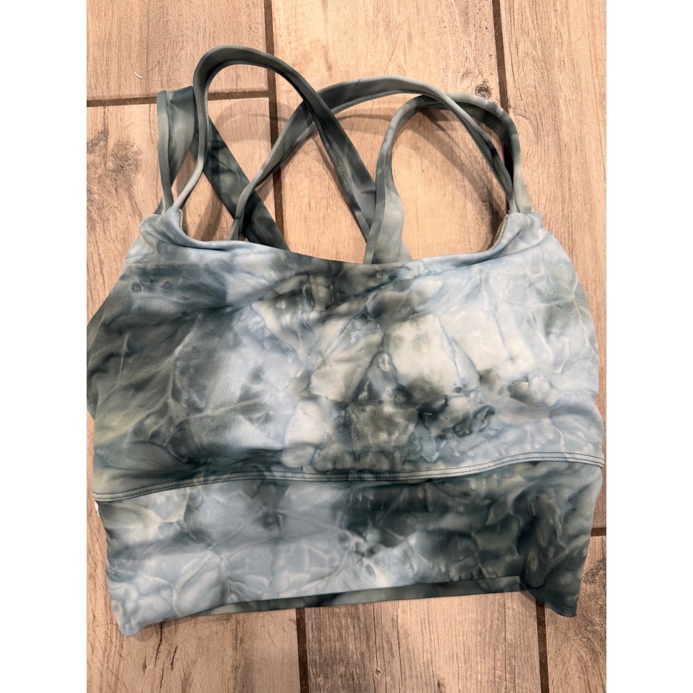 Senita Athletics Tie Dye Longline Sports Bra Blue Grey Strappy Back Small